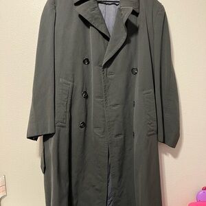 Vintage 60s Style Military Trench Coat Raincoat Men Dark Gray XL Heavy